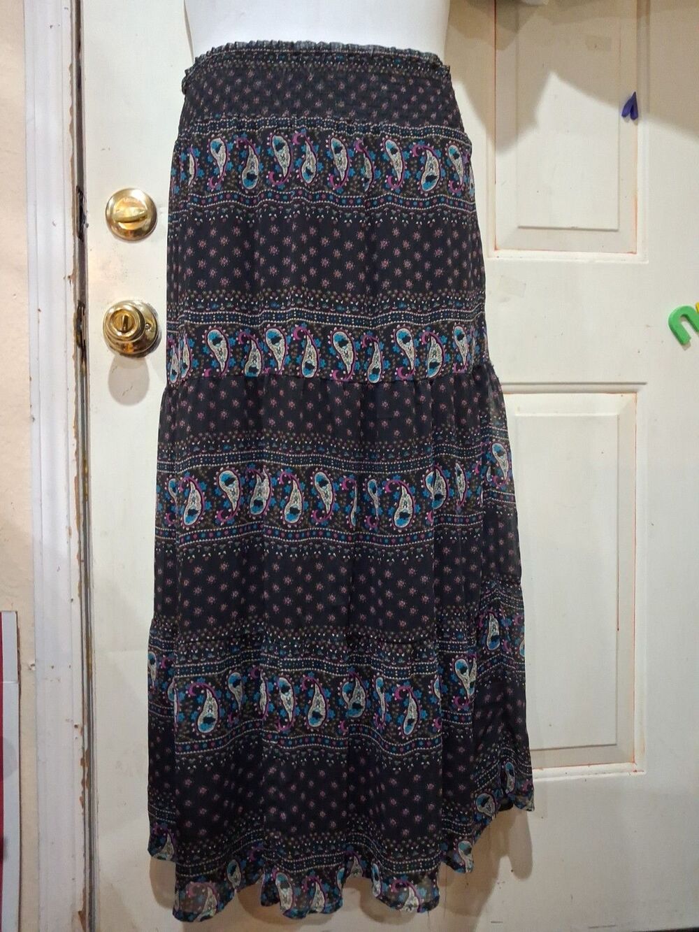 Romy Boho Maxi Skirt ,Black Graphic Sz L
